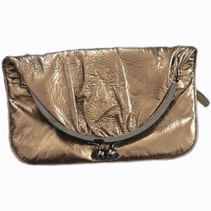 Hobo Bronze Patenet Leather Foldover Kiss Lock Clutch